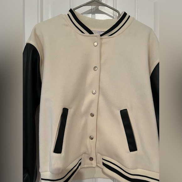 Iris Black and Cream Varsity Bomber Jacket - Picture 7 of 10
